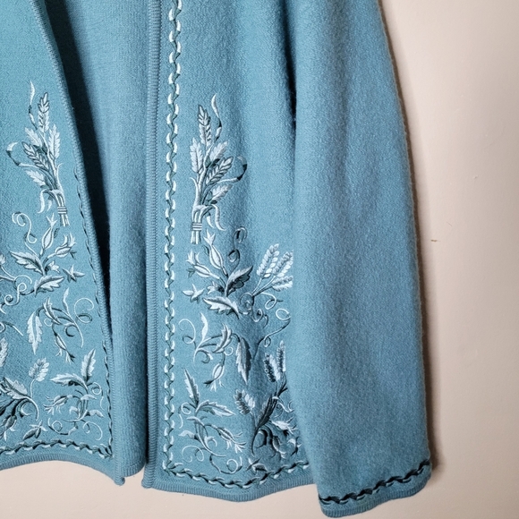 Vintage Linea By Louis Dell'Olio Wool Cardigan L Floral Embroidered Classic - Picture 3 of 9